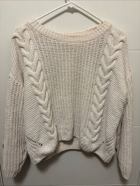 SO Cream Cable Knit Scoop-Neck Sweater